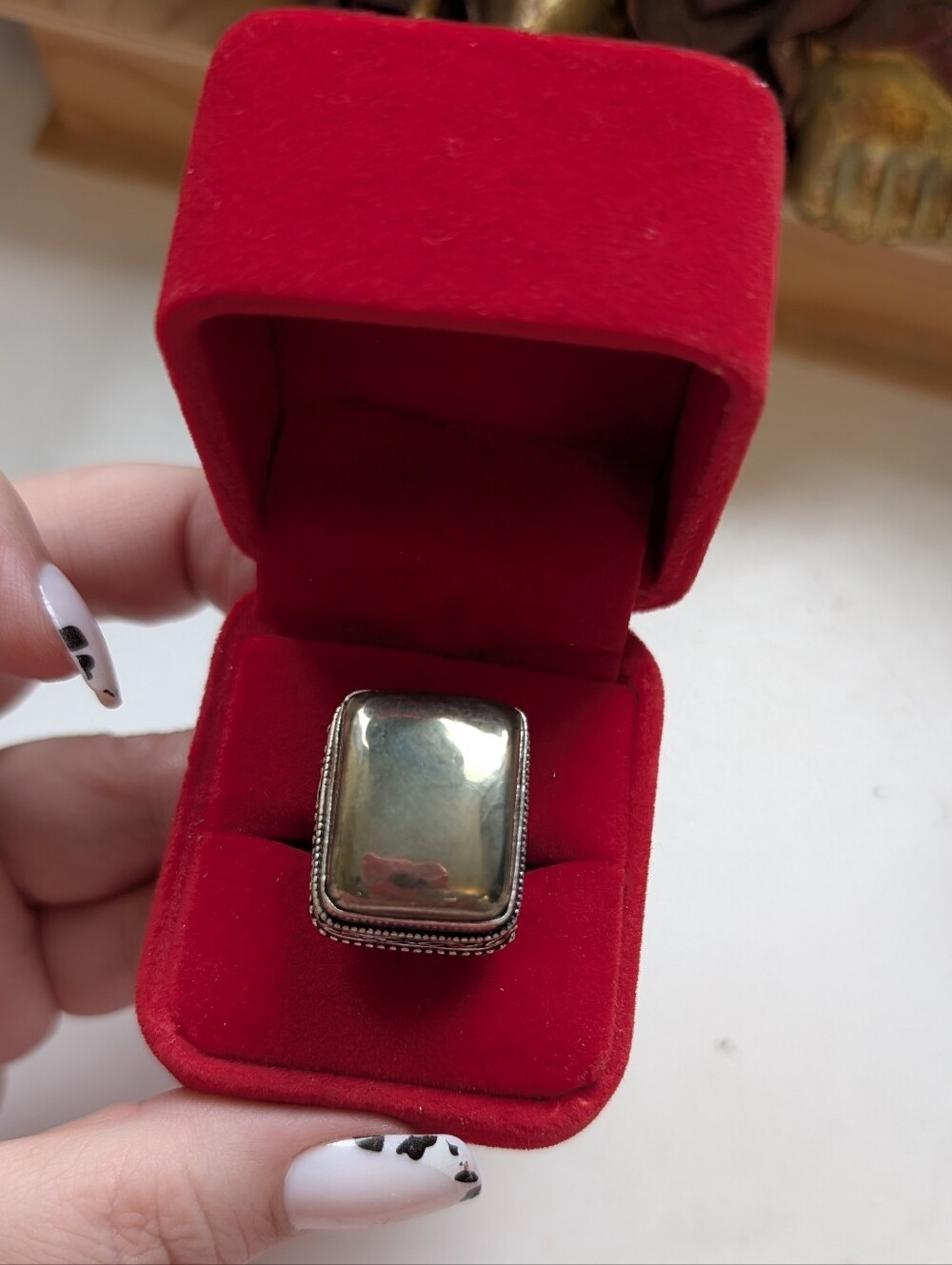 Vintage Handmade Genuine Pyrite Cocktail Ring 💍 In Sterling Silver 6.5